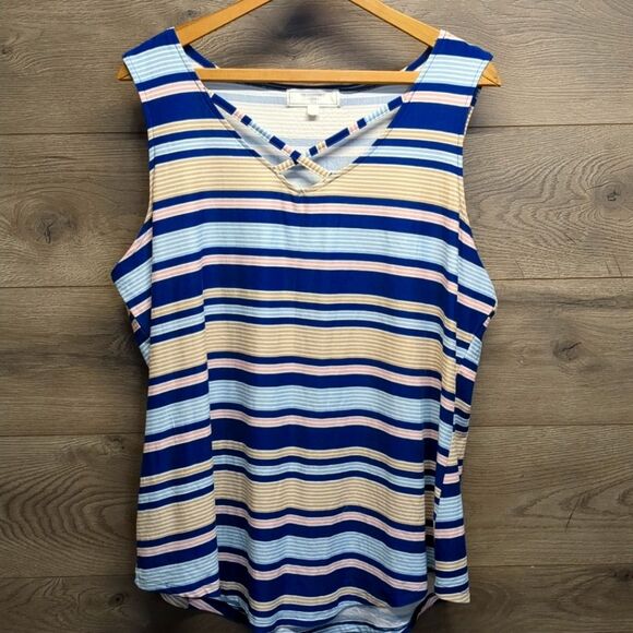 No Comment Striped Crossed V Neck Tank Top Women's Plus Size 3x - Picture 1 of 5